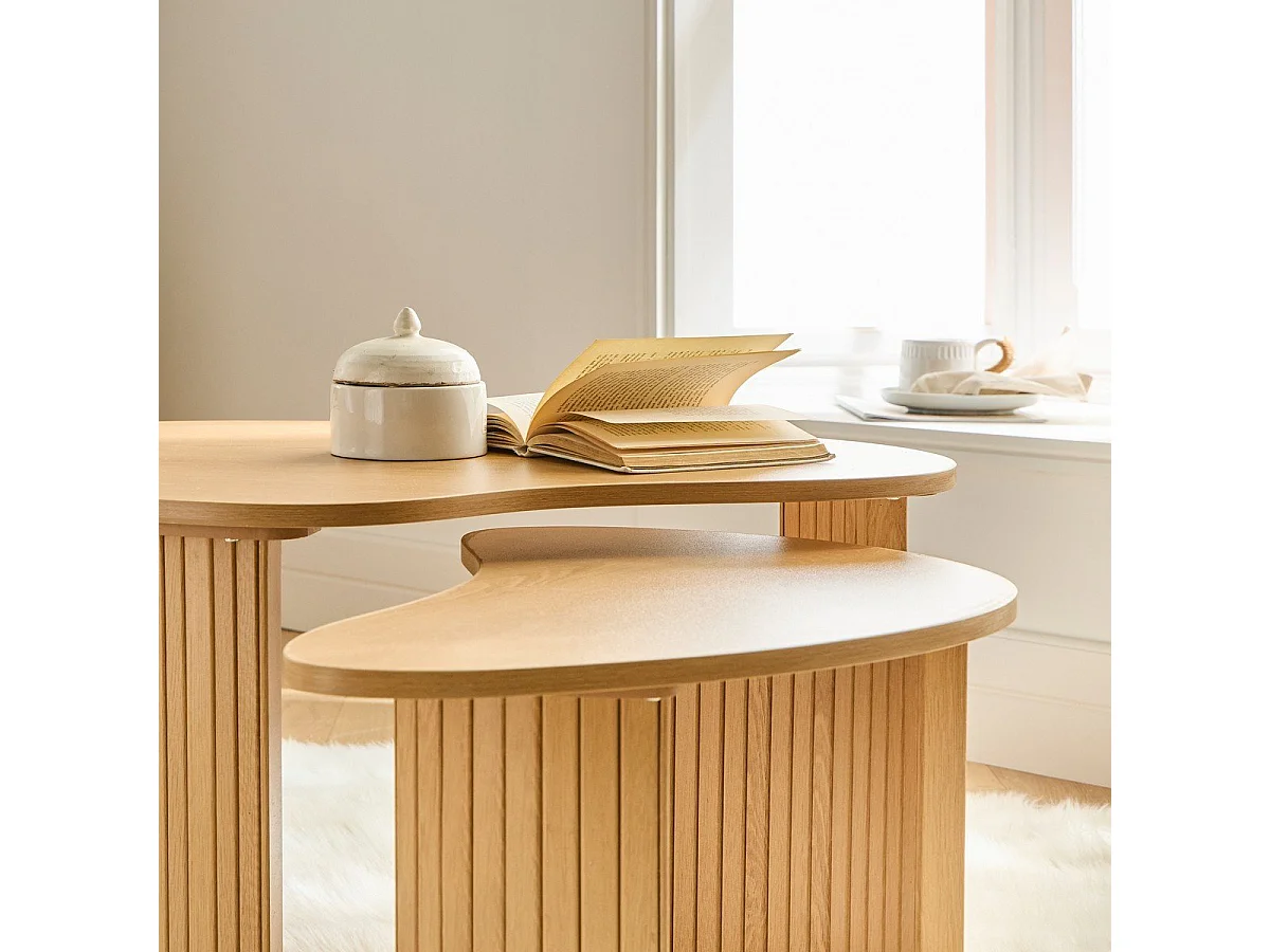 Lot de 2 tables basses forme organique décor bois - THÉA