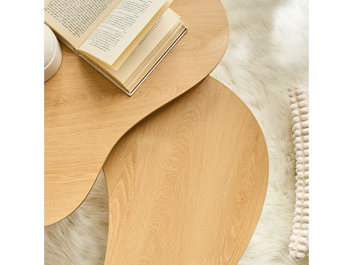Lot de 2 tables basses forme organique décor bois - THÉA