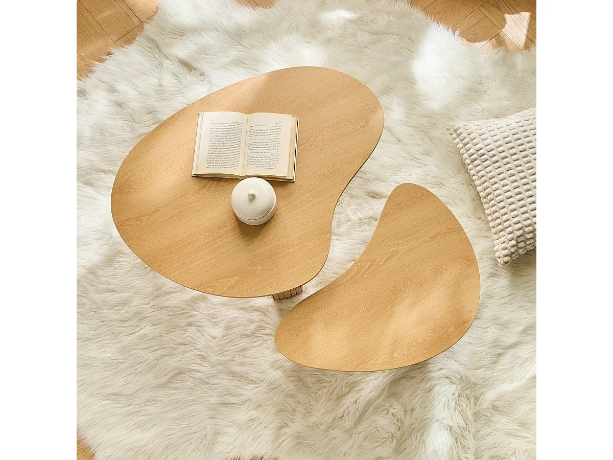 Lot de 2 tables basses forme organique décor bois - THÉA