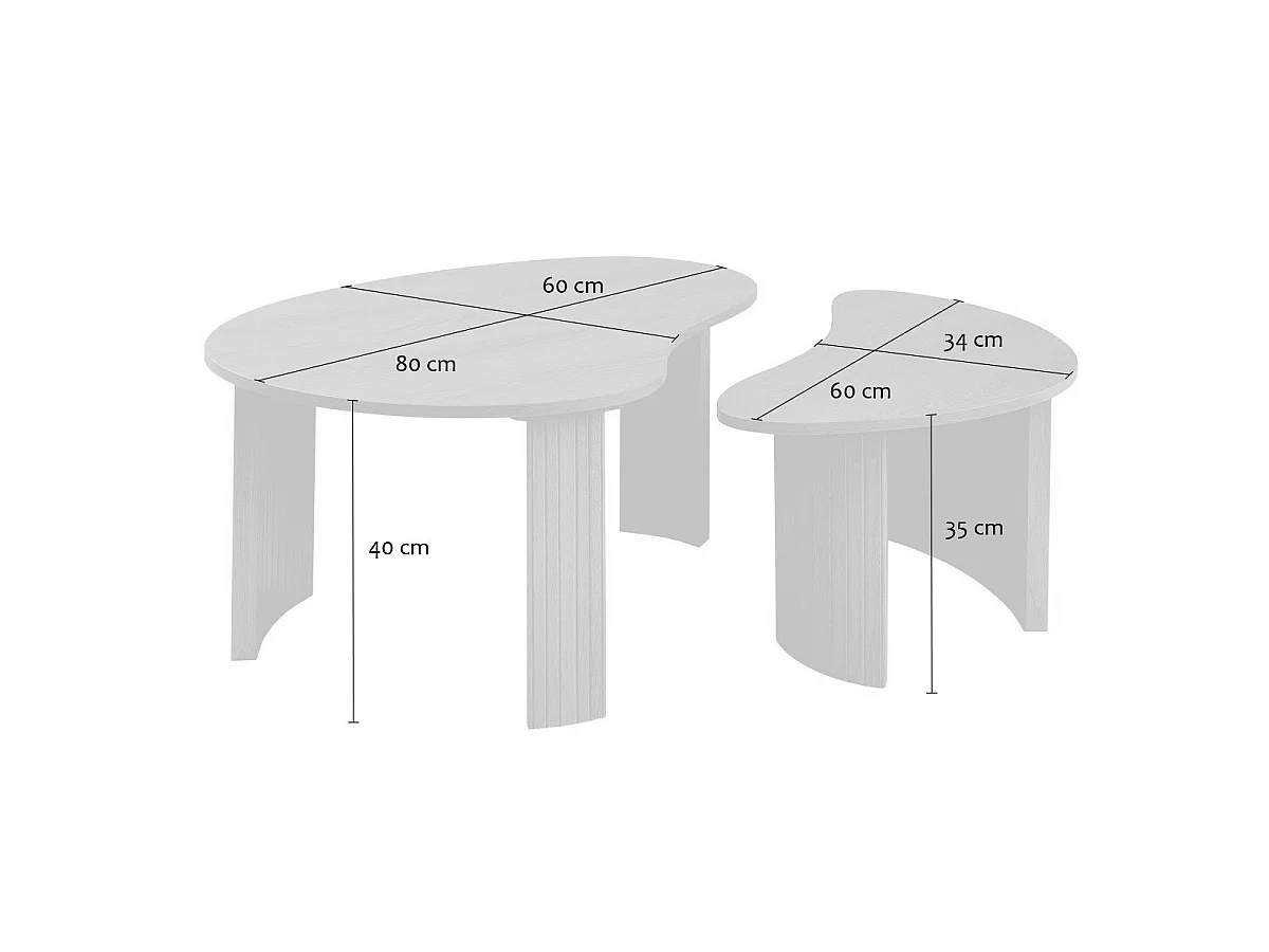 Lot de 2 tables basses forme organique décor bois - THÉA