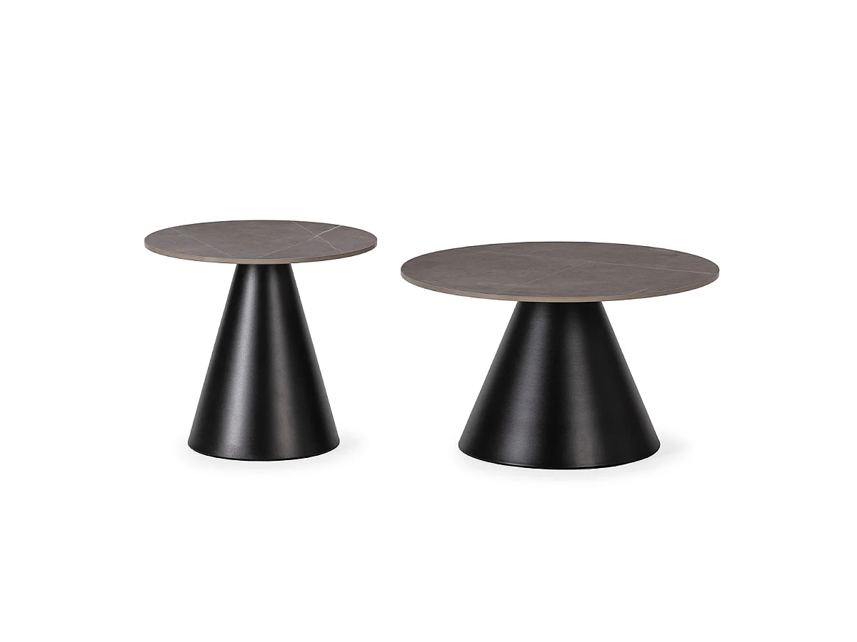 Set van 2 ronde salontafels in grijs - LOUNA