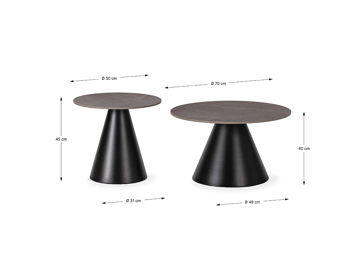Set van 2 ronde salontafels in grijs - LOUNA