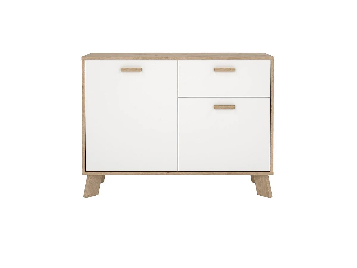 Buffet 2 portes, 1 tiroir décor chêne et blanc L98,7 cm - STORM