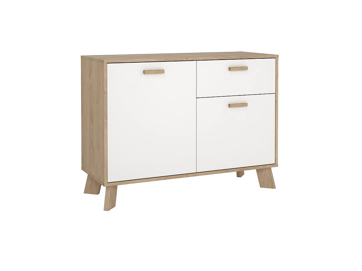 Buffet 2 portes, 1 tiroir décor chêne et blanc L98,7 cm - STORM