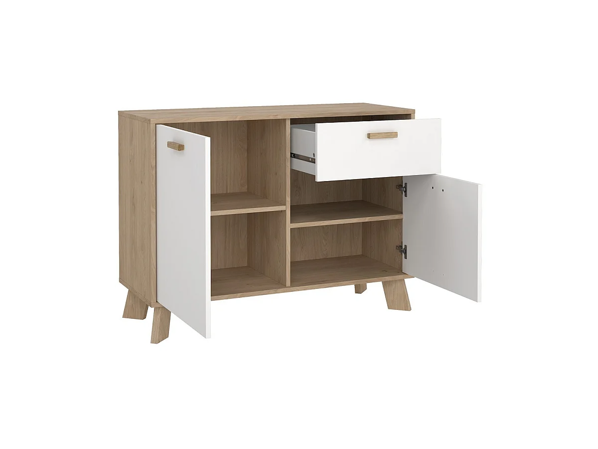 Buffet 2 portes, 1 tiroir décor chêne et blanc L98,7 cm - STORM
