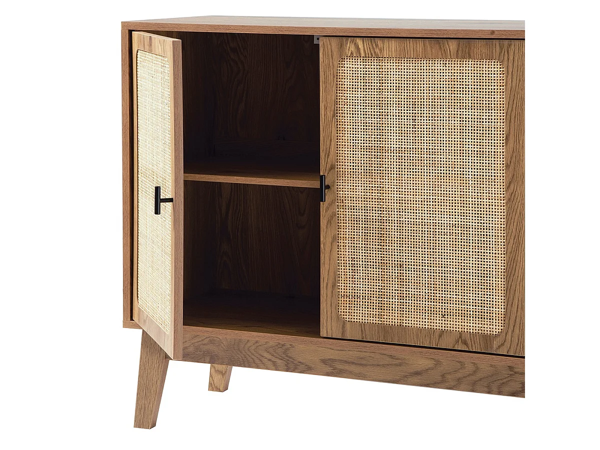 Buffet 2 portes et 3 tiroirs avec façades en rotin L120 cm - ALIA