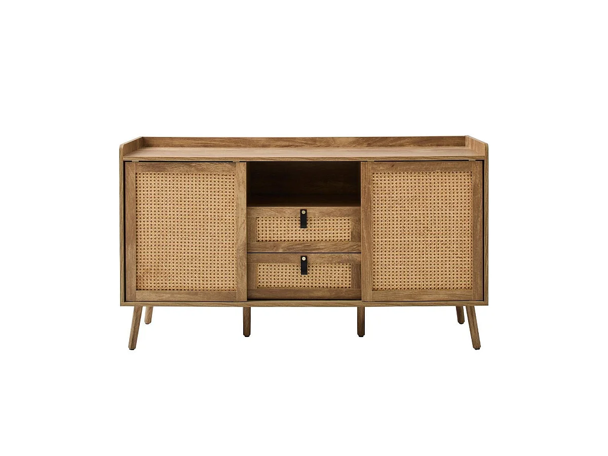 Buffet 2 portes et 2 tiroirs avec façades en rotin L140 cm  PALMO