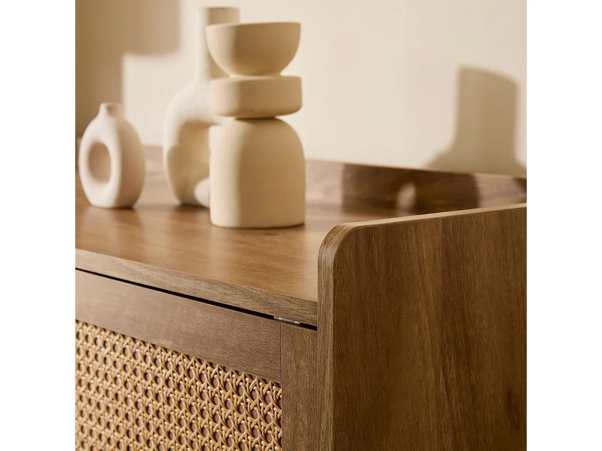 Buffet 2 portes et 2 tiroirs avec façades en rotin L140 cm  PALMO