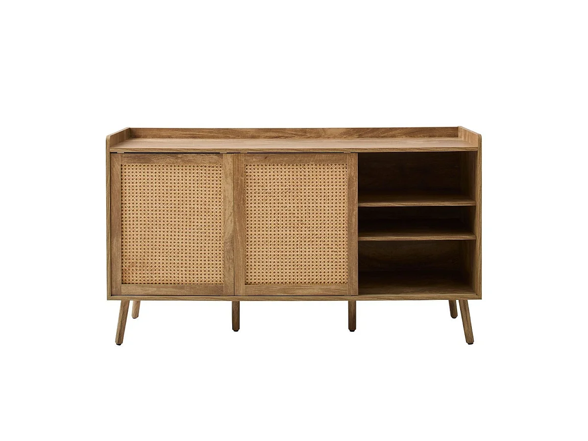 Buffet 2 portes et 2 tiroirs avec façades en rotin L140 cm  PALMO