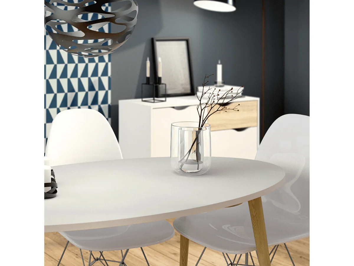 Petit buffet 2 portes, 1 tiroir blanc et décor chêne L98,7 cm - BILLUND