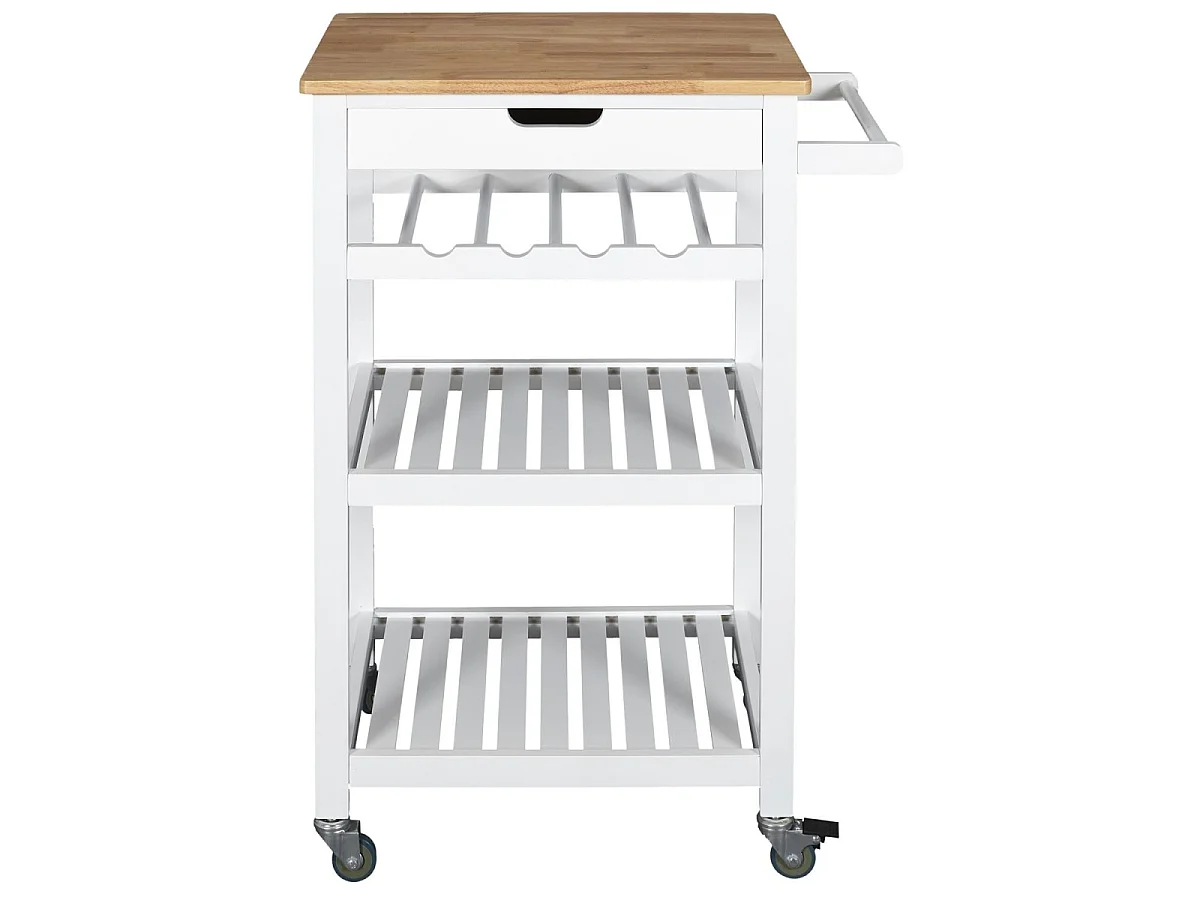 Desserte à roulettes 3 niveaux et 1 tiroir blanc et bois H84 cm - NAYA
