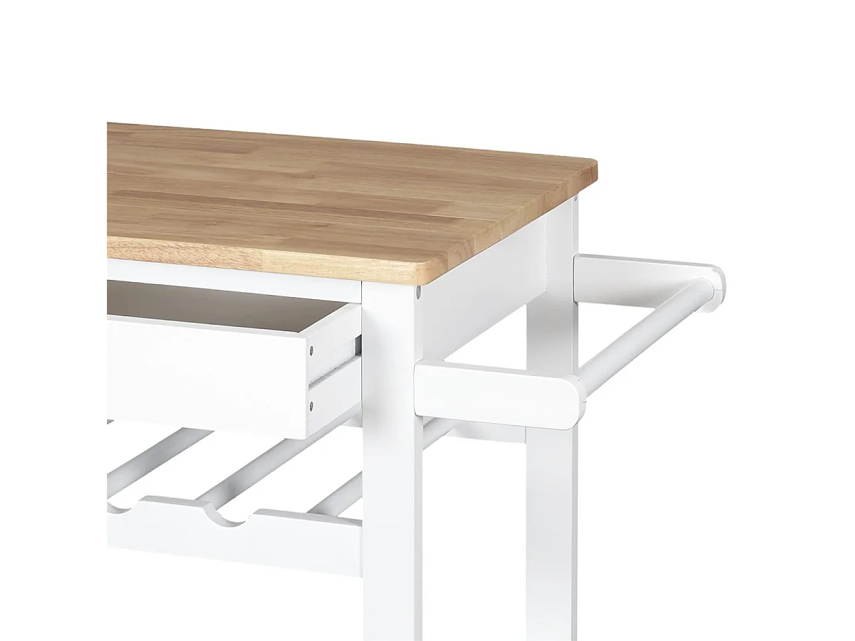 Desserte à roulettes 3 niveaux et 1 tiroir blanc et bois H84 cm - NAYA