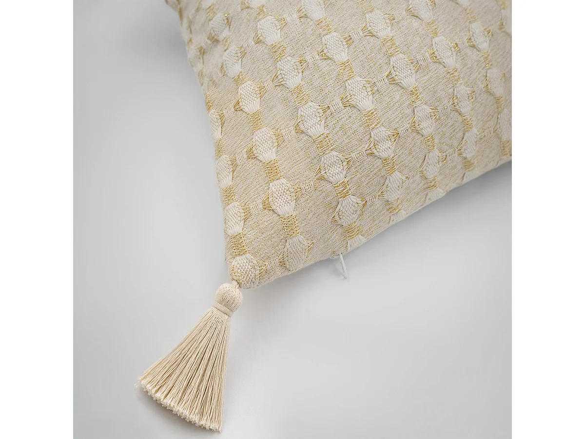 Coussin Déco à Pompons "Perla" 40x40cm Naturel
