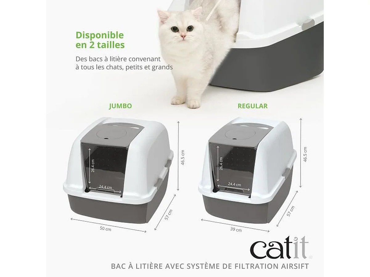 Cat It JUMBO Gesloten Kattenbak met AirSift Houtskoolfilter, 50 x 57 x 46,5 cm