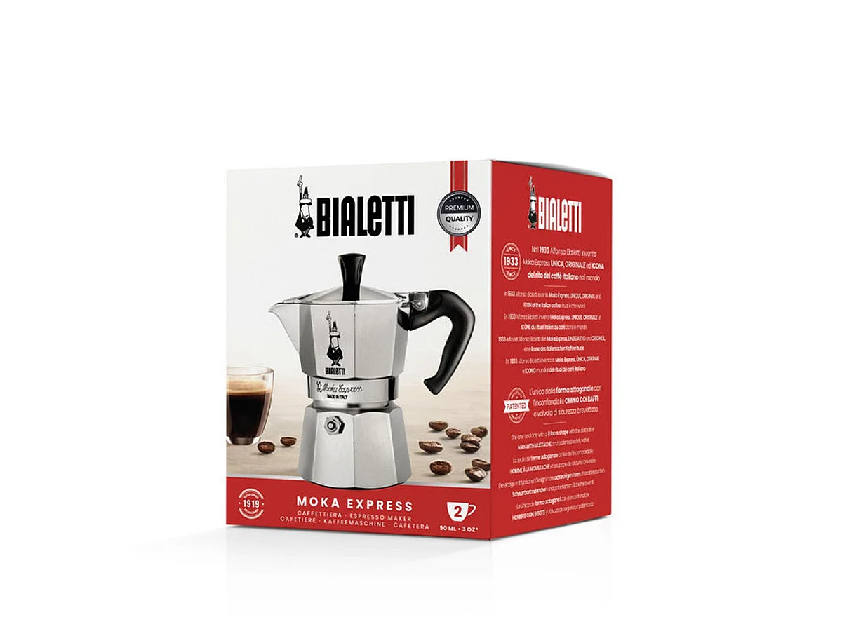 Bialetti Moka Express - Cafetière italienne pour plaque, 2 tasses (90 ml)