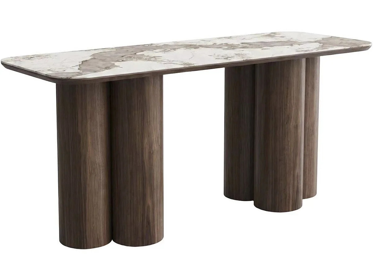 Table repas en bois avec plateau en céramique "Zora" - 6 places - Marron