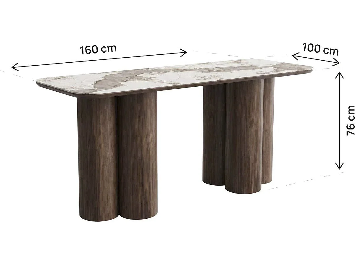 Table repas en bois avec plateau en céramique "Zora" - 6 places - Marron