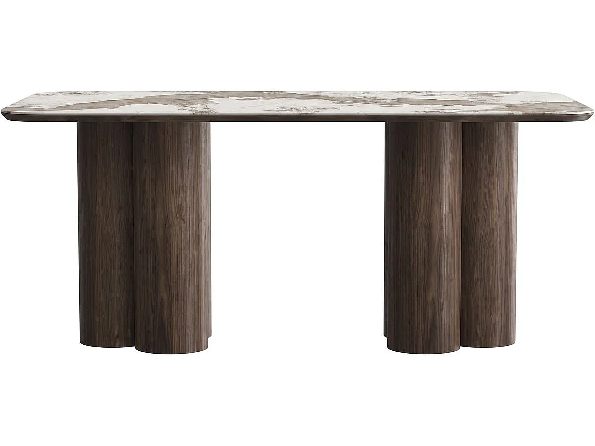 Table repas en bois avec plateau en céramique "Zora" - 6 places - Marron