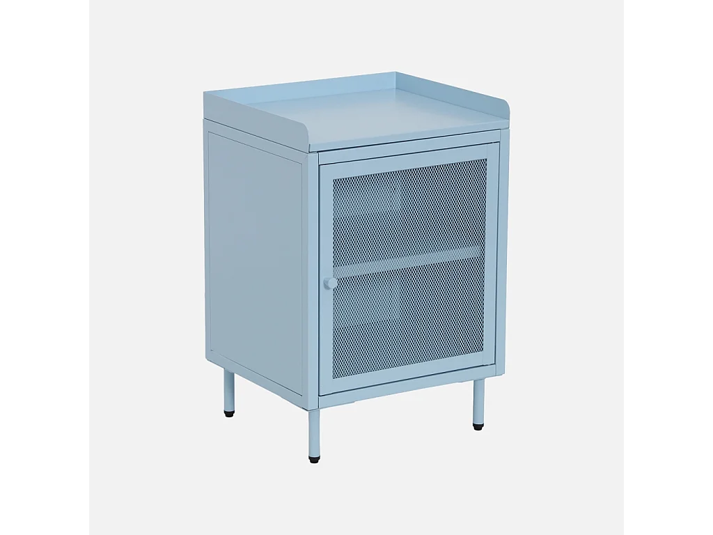 Lot de 2 tables de chevet industrielles métal bleu clair 1 porte grillagée. 40 x 37 x 58.5 cm - Ohio