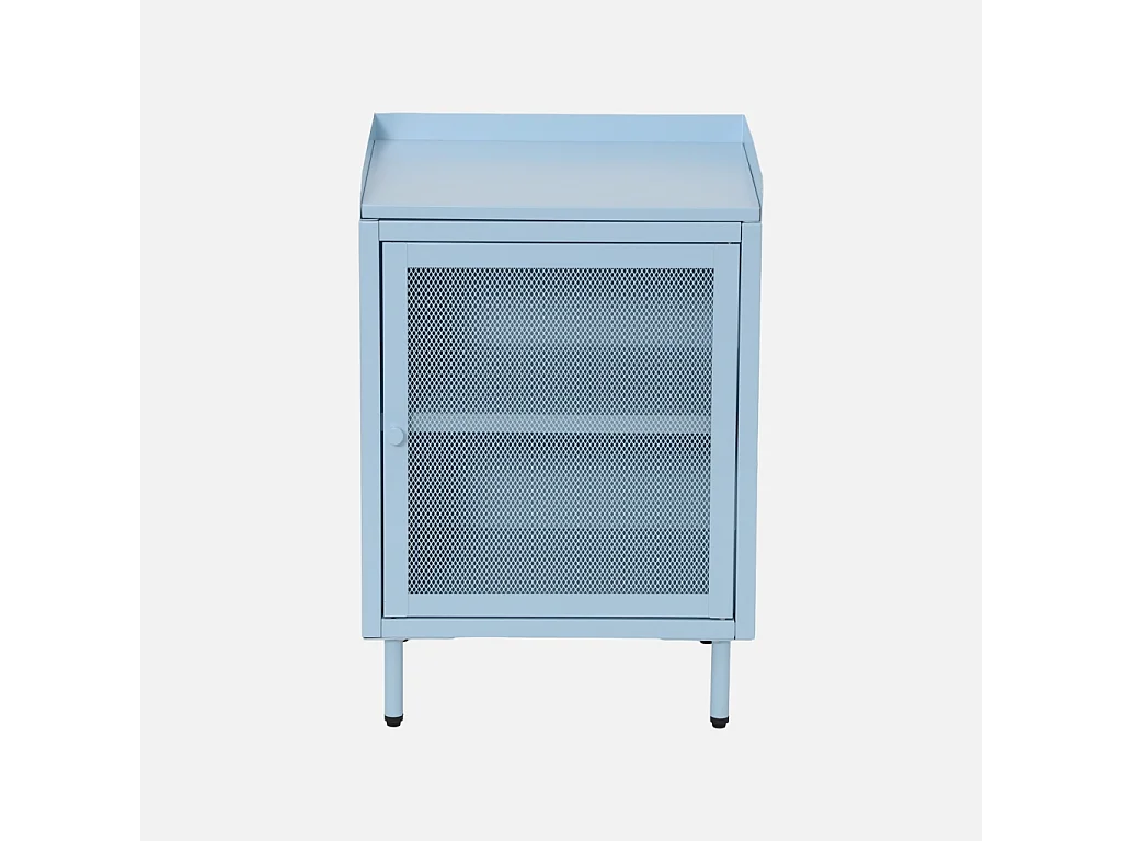 Lot de 2 tables de chevet industrielles métal bleu clair 1 porte grillagée. 40 x 37 x 58.5 cm - Ohio