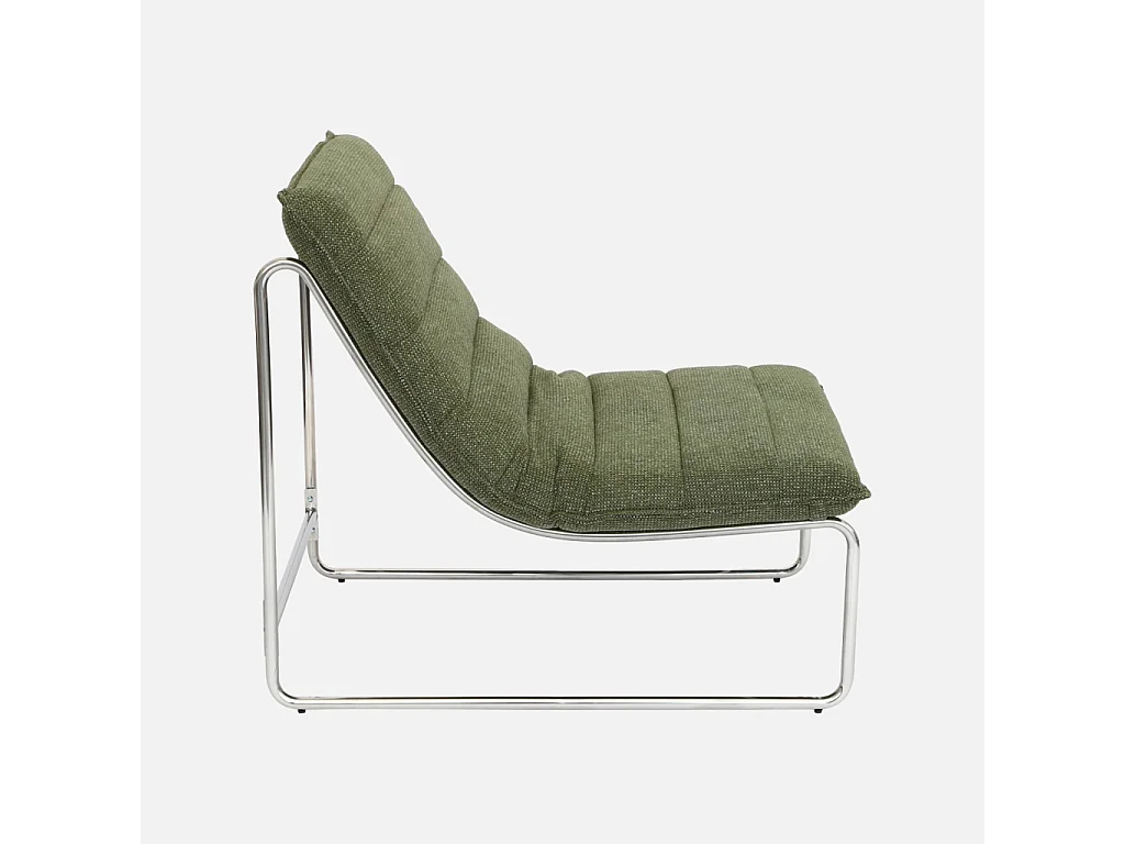 Fauteuil relax tissu chenille armature chromée vert - Silver