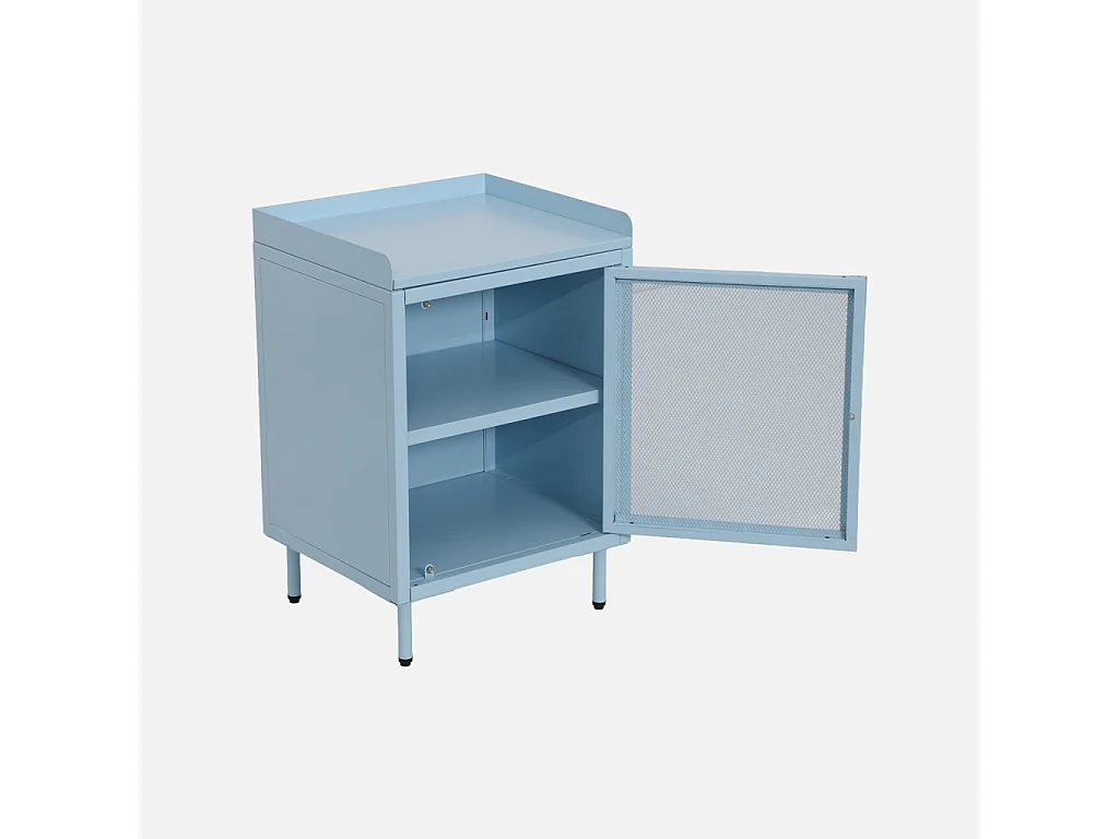 Table de chevet industrielle métal 1 porte grillagée bleu clair - Ohio