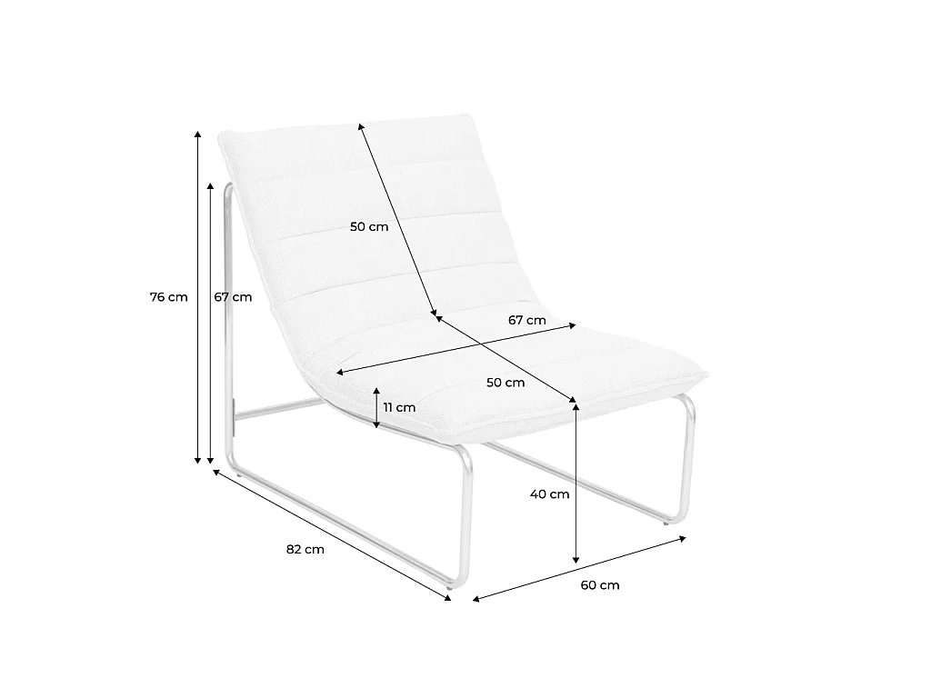 Fauteuil relax tissu chenille armature chromée beige - Silver