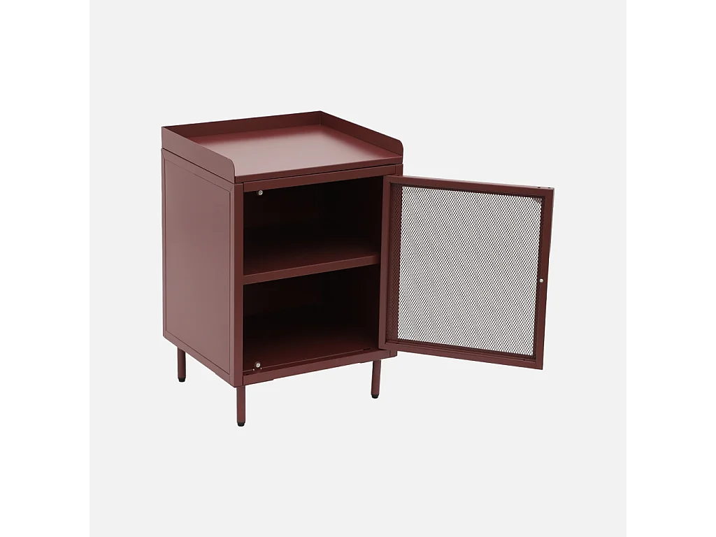 Table de chevet industrielle métal 1 porte grillagée bordeaux - Ohio