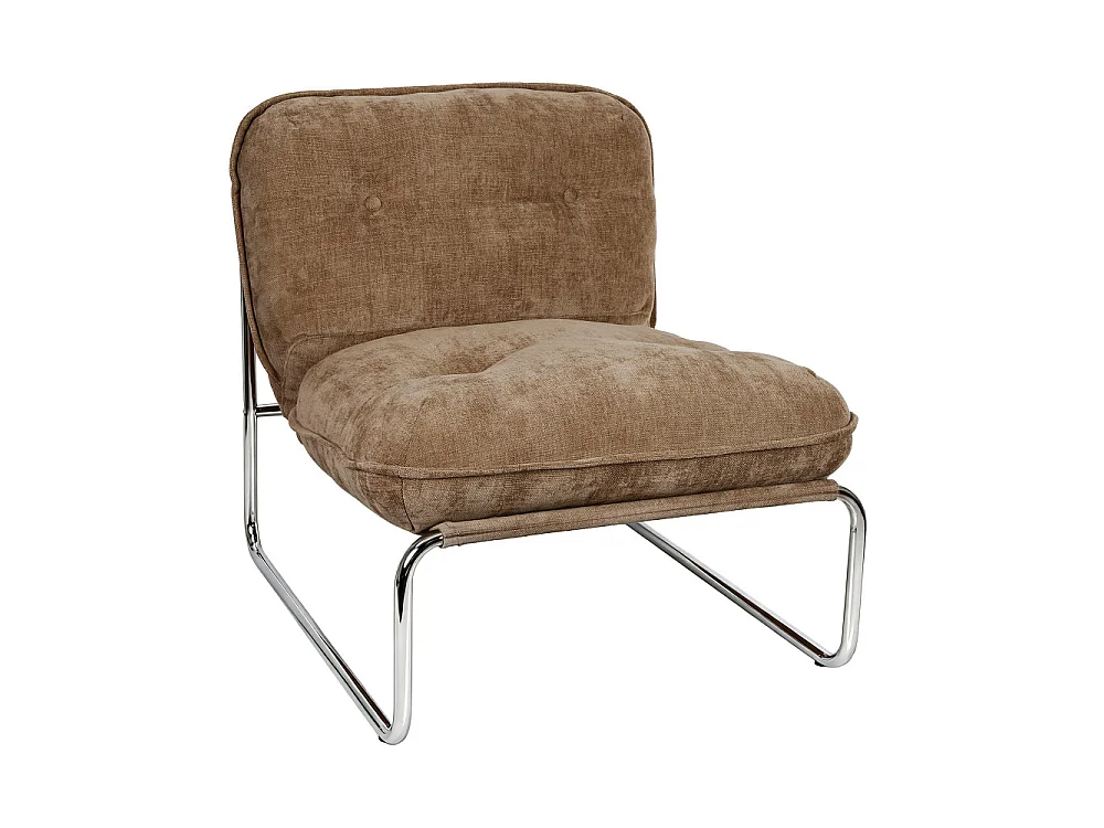 Basil - Fauteuil en tissu pieds chrome - Marron