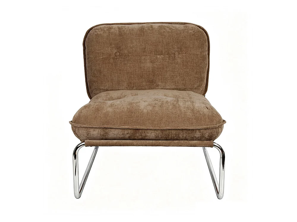 Basil - Fauteuil en tissu pieds chrome - Marron
