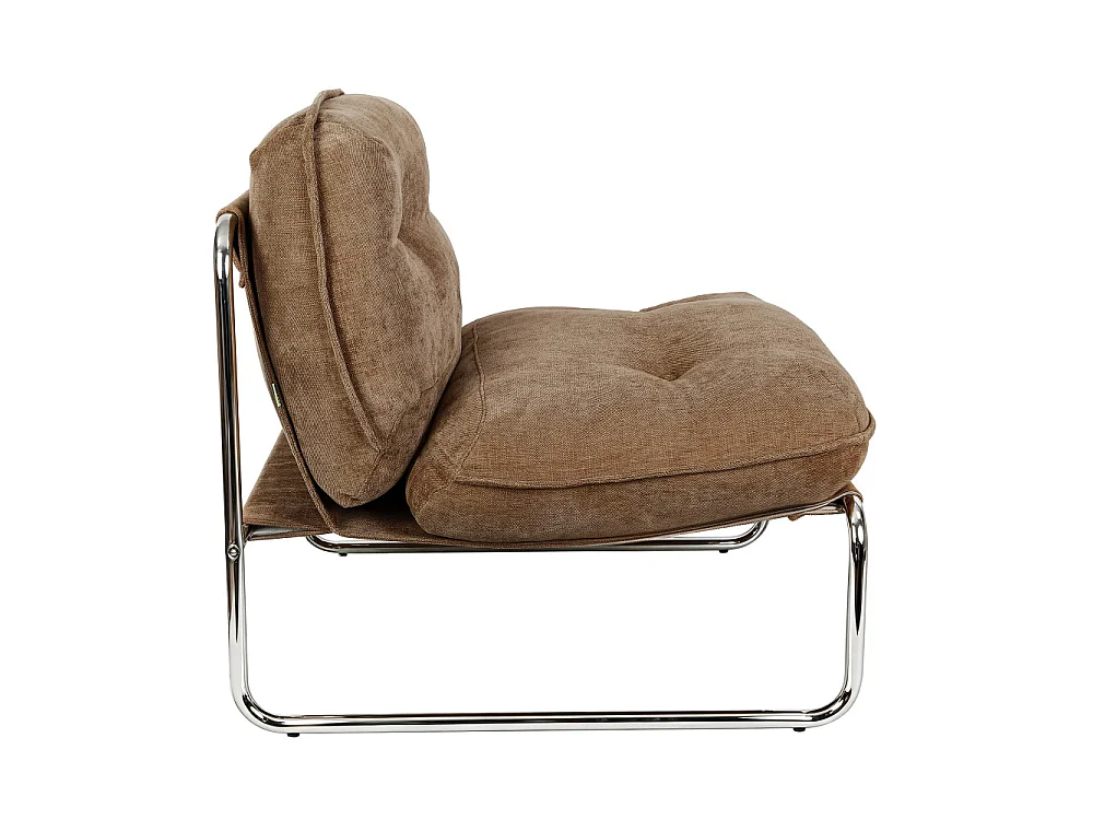 Basil - Fauteuil en tissu pieds chrome - Marron