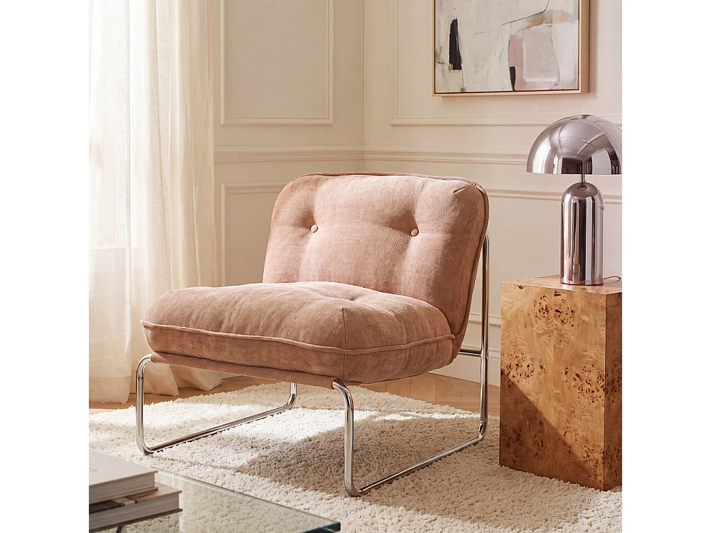 Basil - Fauteuil en tissu pieds chrome - Terracotta