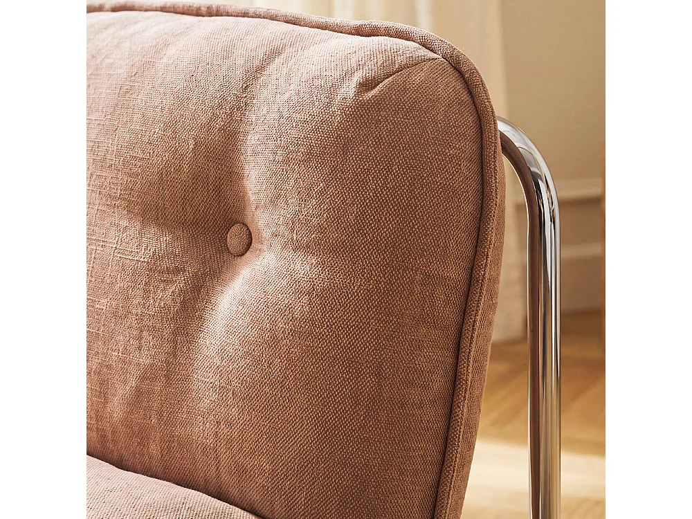 Basil - Fauteuil en tissu pieds chrome - Terracotta