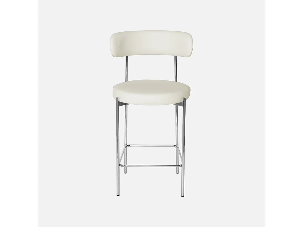 Set di 2 sgabelli da bar vintage in acciaio cromato e similpelle, 67cm, Lola, Bianco sporco,