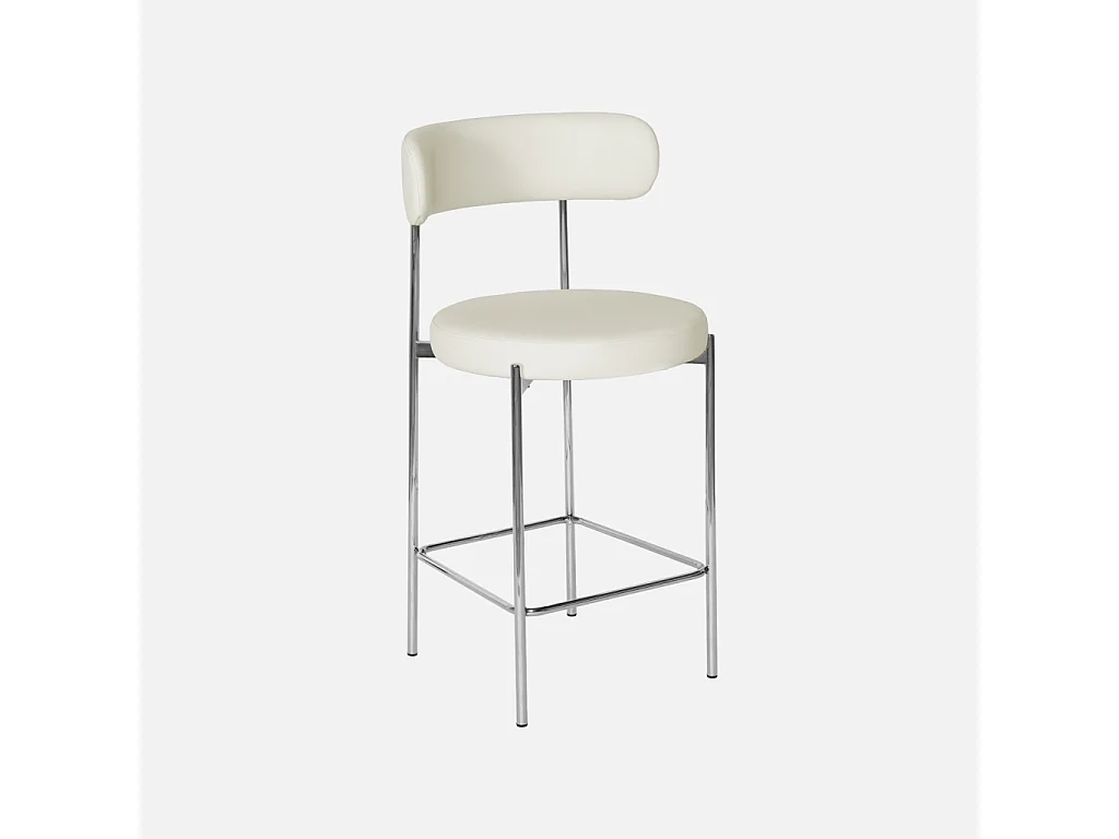 Set di 2 sgabelli da bar vintage in acciaio cromato e similpelle, 67cm, Lola, Bianco sporco,