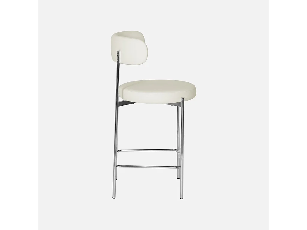 Set di 2 sgabelli da bar vintage in acciaio cromato e similpelle, 67cm, Lola, Bianco sporco,