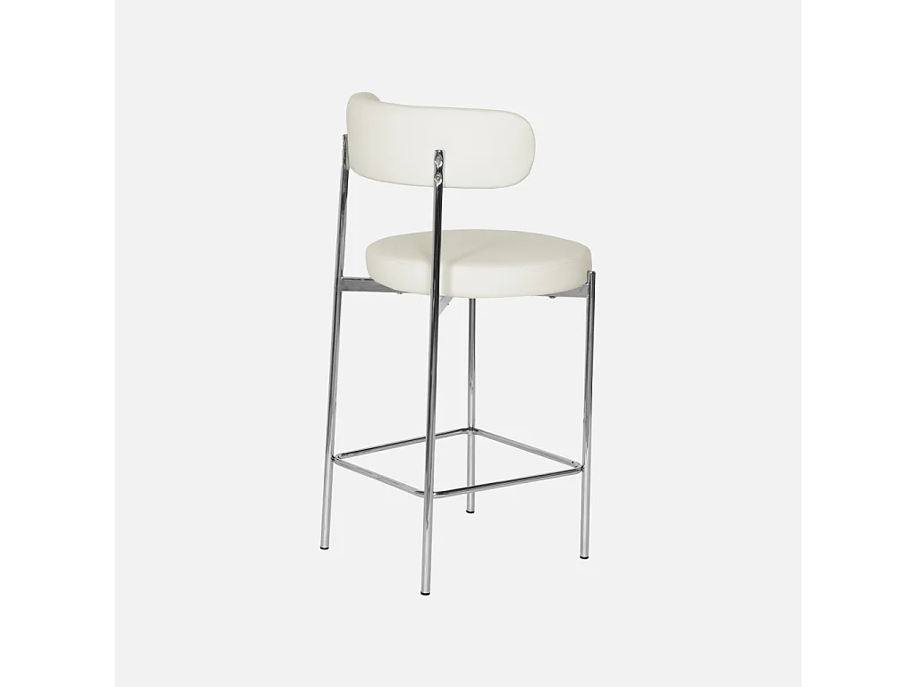 Set di 2 sgabelli da bar vintage in acciaio cromato e similpelle, 67cm, Lola, Bianco sporco,