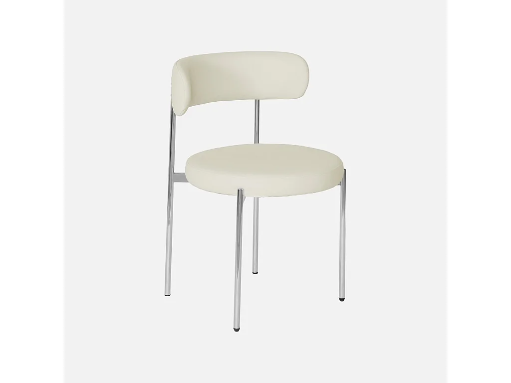 Silla redonda vintage de acero cromado y cuero sintético, set de 4