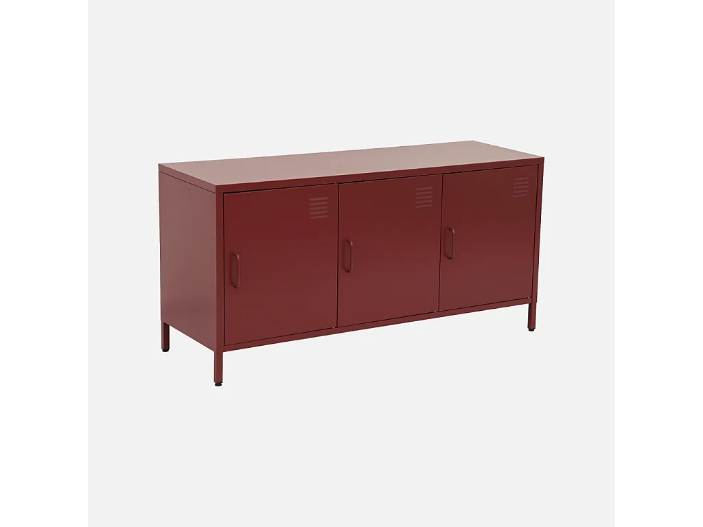 Mueble de tv estilo industrial de metal con 3 puertas, 120cm burdeos