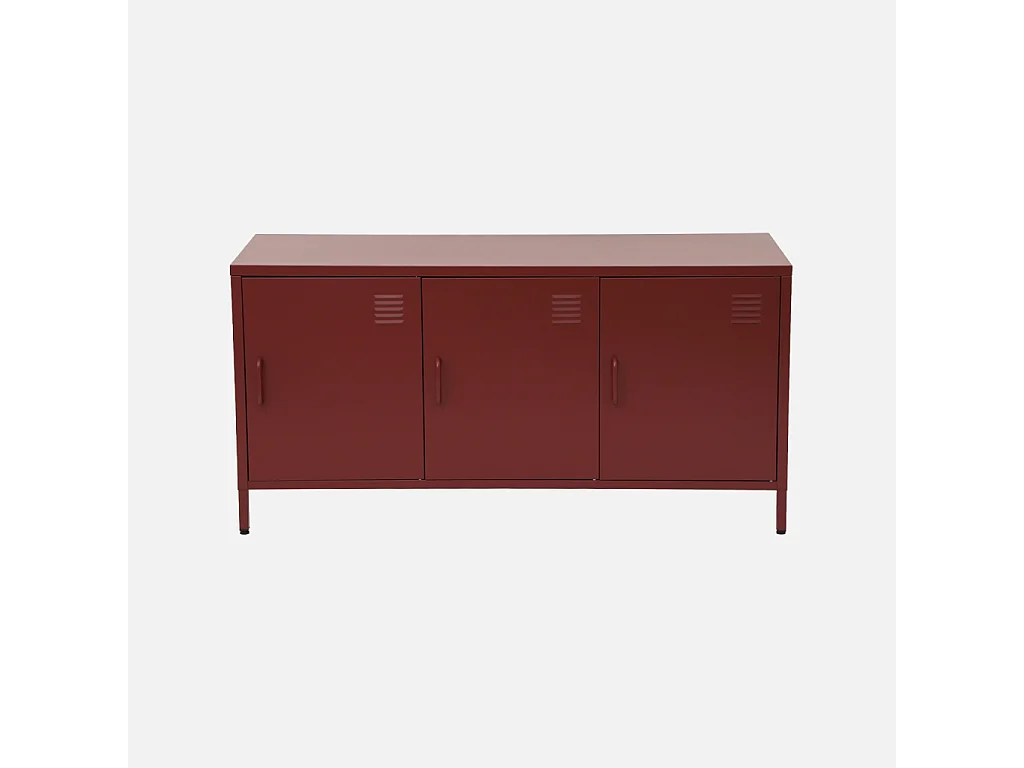 Mueble de tv estilo industrial de metal con 3 puertas, 120cm burdeos