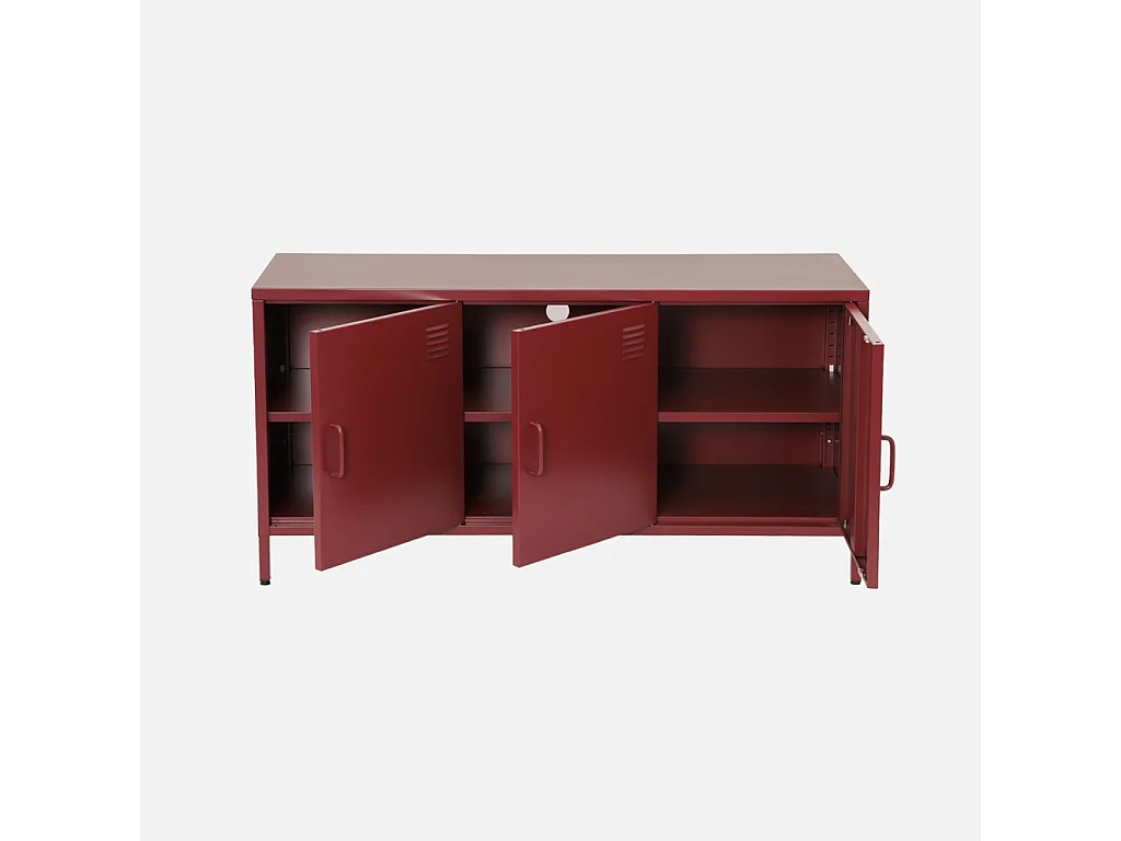 Mueble de tv estilo industrial de metal con 3 puertas, 120cm burdeos