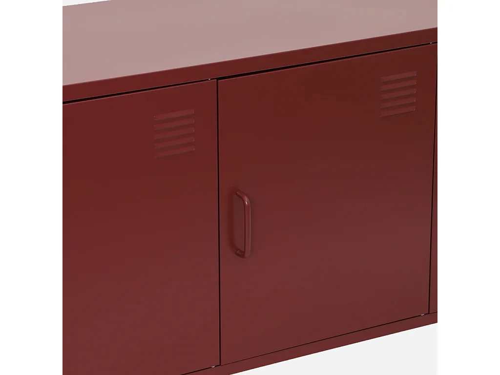 Mueble de tv estilo industrial de metal con 3 puertas, 120cm burdeos