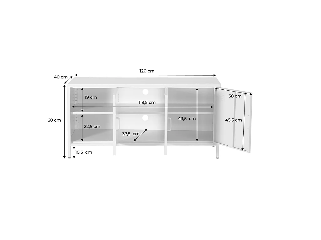 Mueble de tv estilo industrial de metal con 3 puertas, 120cm burdeos