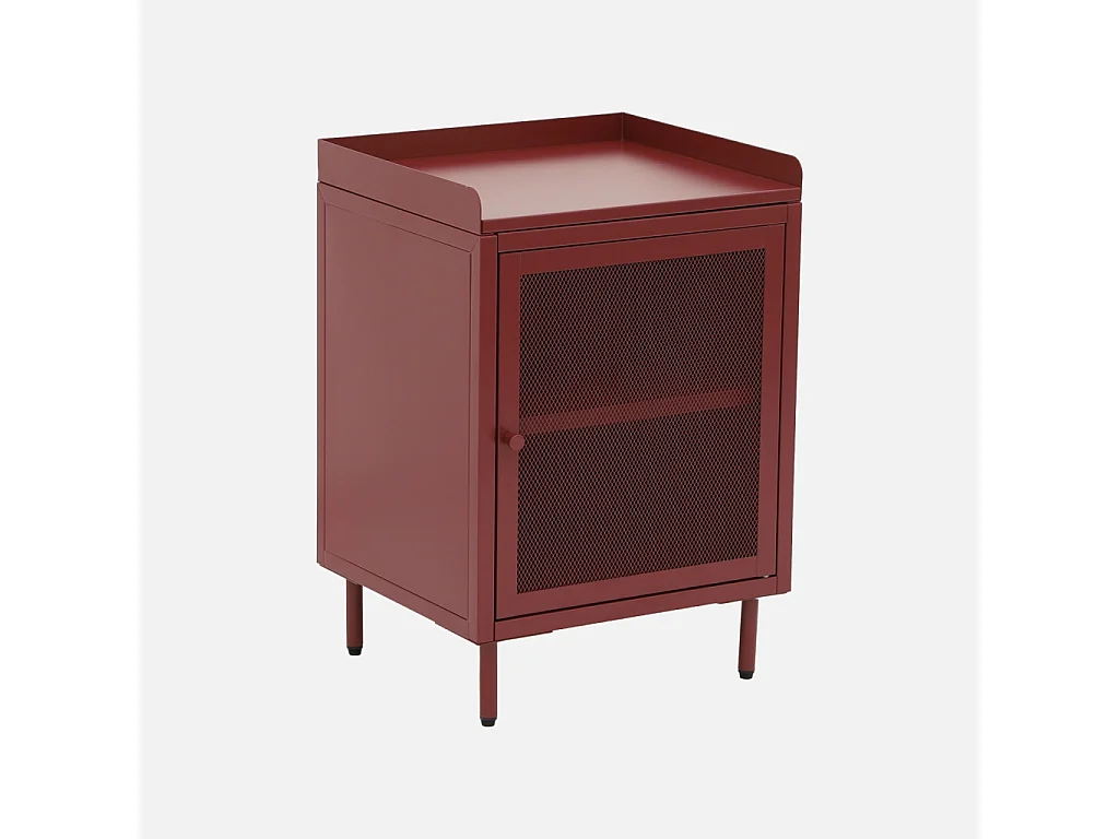 Lot de 2 tables de chevet industrielles métal bordeaux 1 porte grillagée. 40 x 37 x 58.5 cm - Ohio