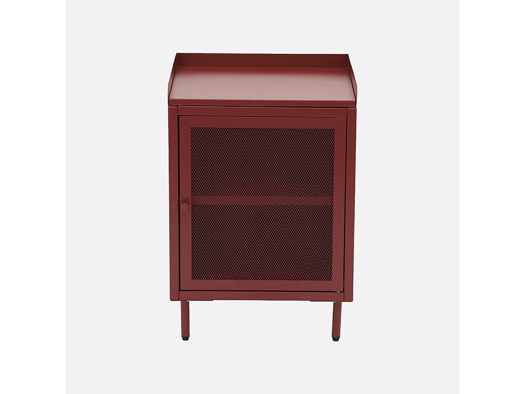 Lot de 2 tables de chevet industrielles métal bordeaux 1 porte grillagée. 40 x 37 x 58.5 cm - Ohio