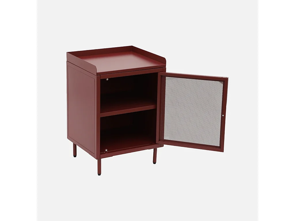 Lot de 2 tables de chevet industrielles métal bordeaux 1 porte grillagée. 40 x 37 x 58.5 cm - Ohio