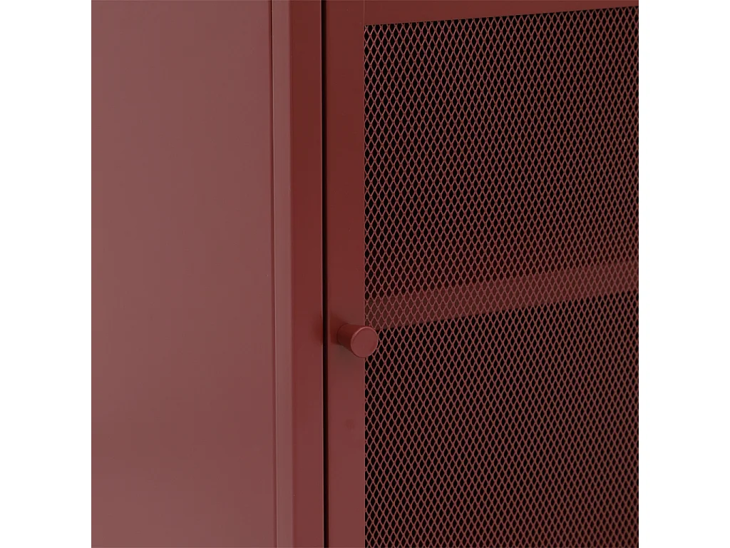 Lot de 2 tables de chevet industrielles métal bordeaux 1 porte grillagée. 40 x 37 x 58.5 cm - Ohio