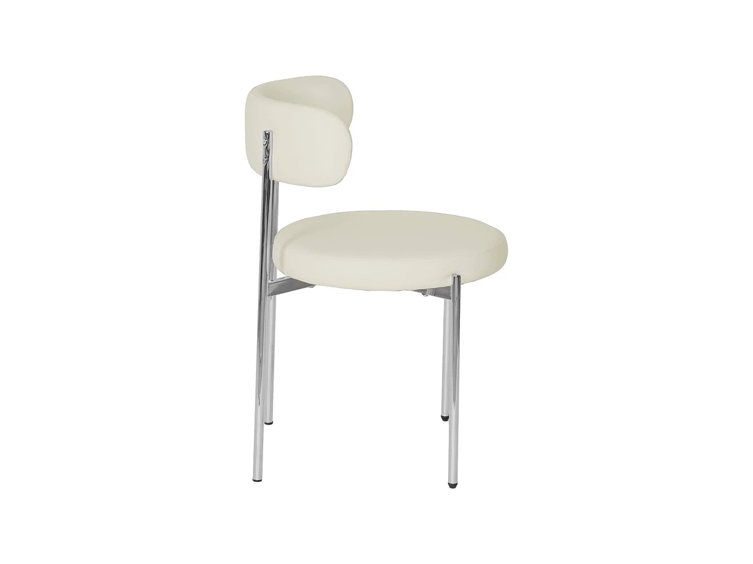 Set di 2 sedie rotonda vintage in acciaio cromato e similpelle , Lola, Bianco sporco, 55x51x76 cm