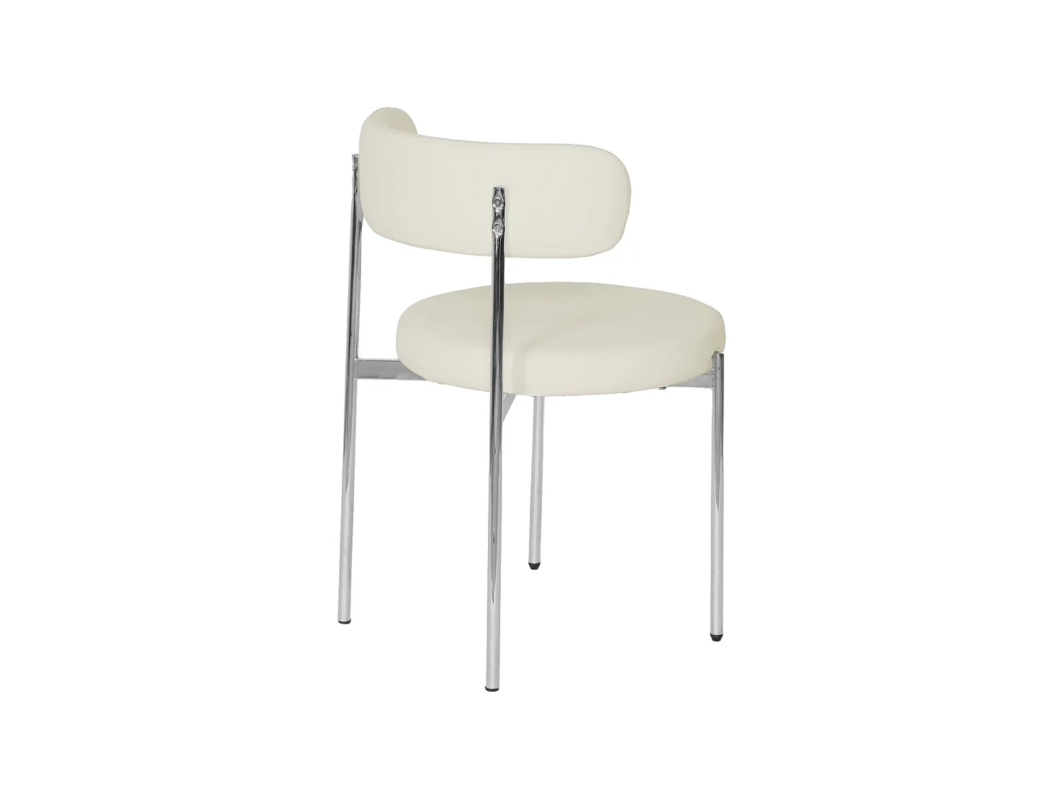 Set di 2 sedie rotonda vintage in acciaio cromato e similpelle , Lola, Bianco sporco, 55x51x76 cm