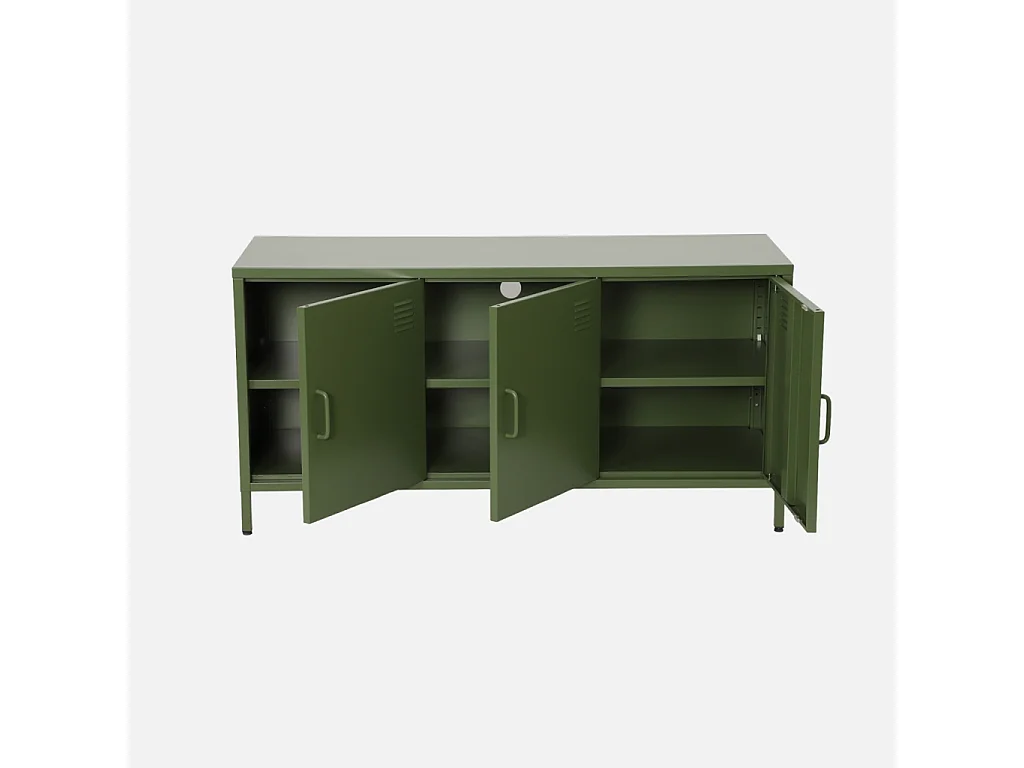 Mueble de tv estilo industrial de metal con 3 puertas, 120cm verde